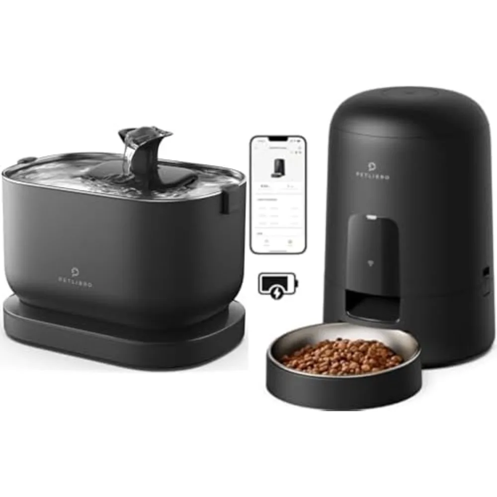 Wi-Fi Rechargeable Automatic Pet Feeder + PETLIBRO Wireless Battery Operated Pet Fountain Smart App Cat