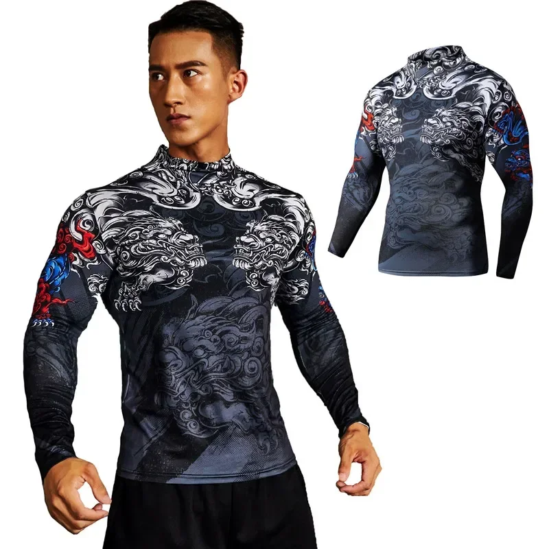 Men Running Long Choker T Shirt Male Fitness Sport Basketball Football Gym Camping Hiking Riding Bottom Turtleneck Tee Clothes 8