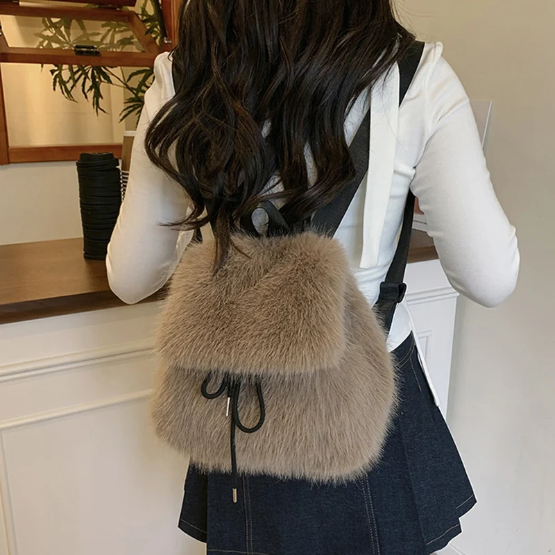 Autumn Winter Women's Plush Fury Backpack New Large Capacity Shoulder Bag Fashion Versatile Leopard Print Soft Handheld Bag