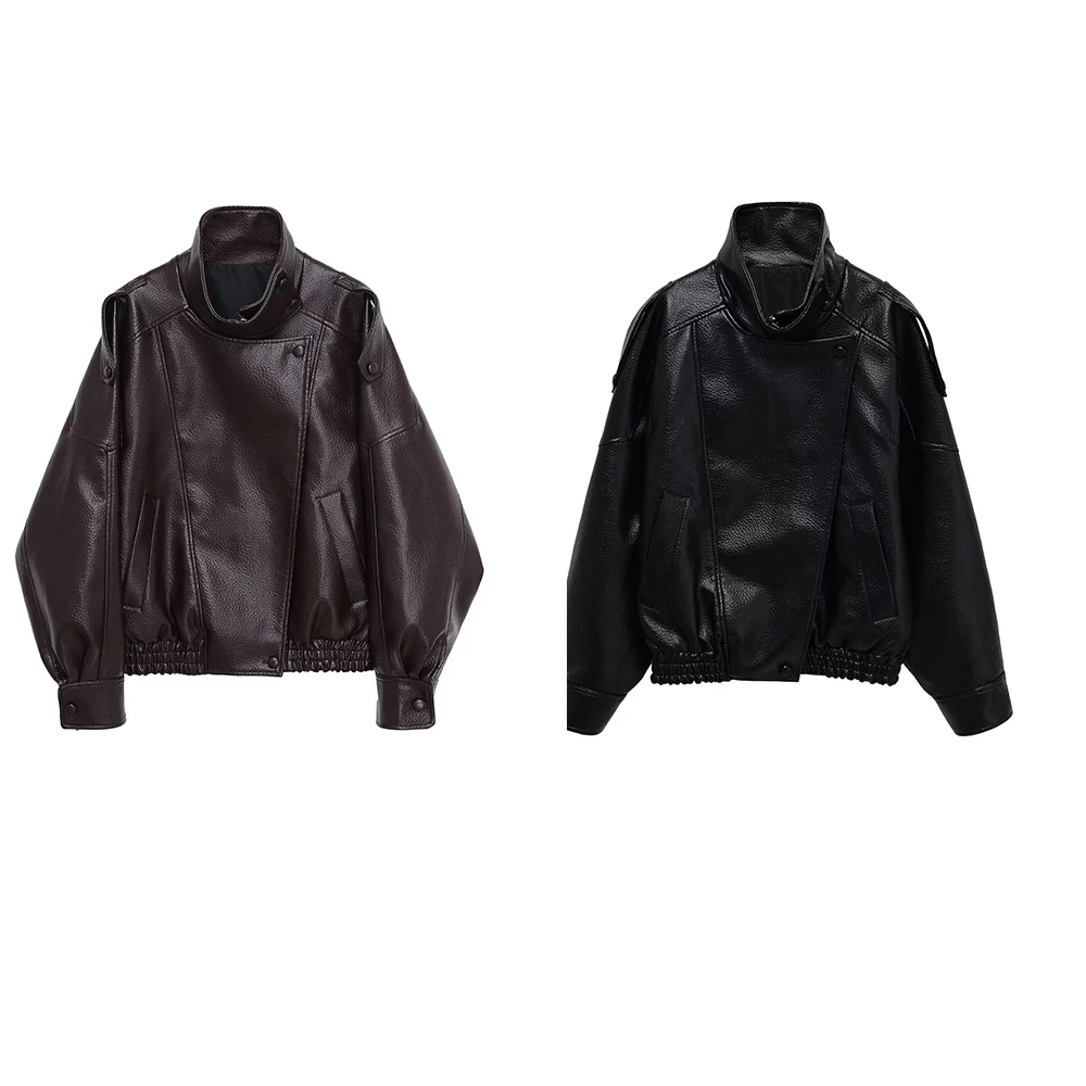 

Куртка женская весенняя в европейском и американском стиле, свободного кроя, с узором под кожу личи