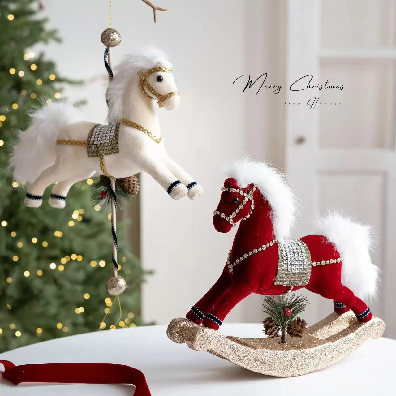 

INS Creative Christmas Decorations Foam Carousel for Home Office Decorations Light Luxury Desktop Ornament Xmas Tree Decor Natal