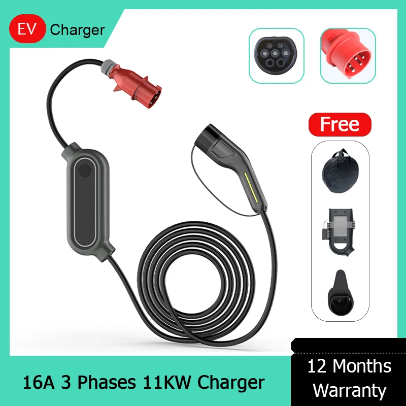 Current Adjustable 11 KW 16A EV Fast 430V 450V AC Portable Mobile EV Car Charger Station AC Type 2 11KW Manufacturers