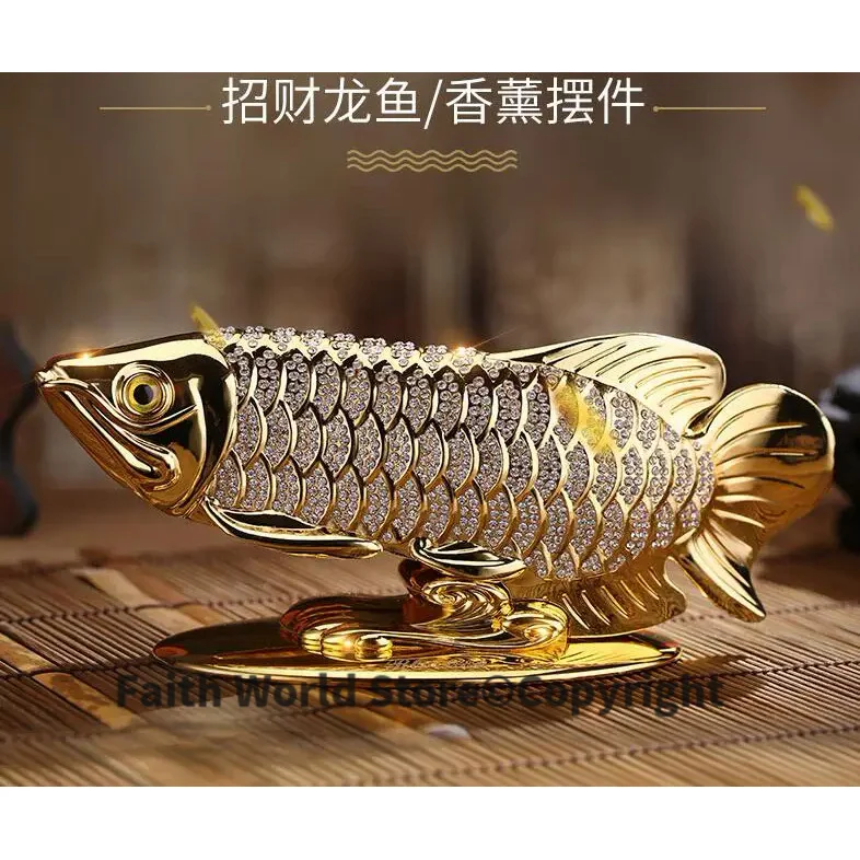 

HOME OFFICE company SHOP CAR TOP cool Efficacious Talisman Money Drawing Diamonds Arowana Golden Fish FENG SHUI brass statue