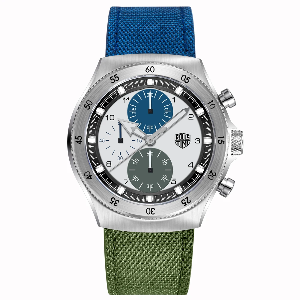2026 New Rollstimi Blue Green Contrast Color Men's Watch Luxury Quartz Watch For Men Sapphire Glass Waterproof Chronograph Watch