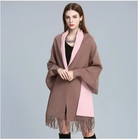 

Winter Women Scarves Long Wrap Shawl Thick Warm Tassel Blanket Cashmere Poncho Solid Luxury Women's Scarf Cape with Sleeves