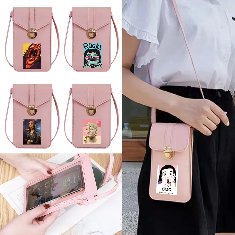 

Сумка для мобильного телефона, модная сумка через плечо с сенсорным экраном, сумка для телефона с забавным узором и принтом, кожаные женские сумки через плечо