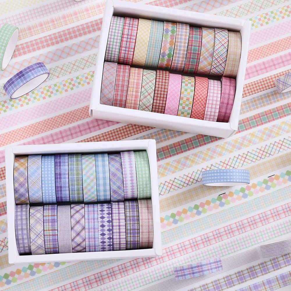 20 Rolls Plaid Washi Tape Set Rainbow Colorful Masking Tape For DIY Craft Scrapbooking Journaling Planner Stationery Supplies