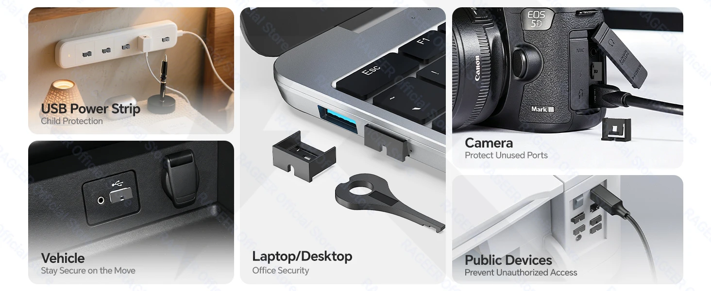 RAGEER USB-Einschubverschluss mit Schlüssel, staubdichter USB-Steckeranschluss, physikalische Schutzvorrichtung gegen Datenverlust für Laptop, Server, Auto, Desktop-Switch usw. – Detail 4