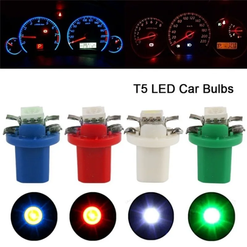 10pcs 12V T5 B8.5D LED Light Car Dashboard Speed Lights Bulb Car Interior Lamp Accessories Dashboard Side Switch Lamps Low Power