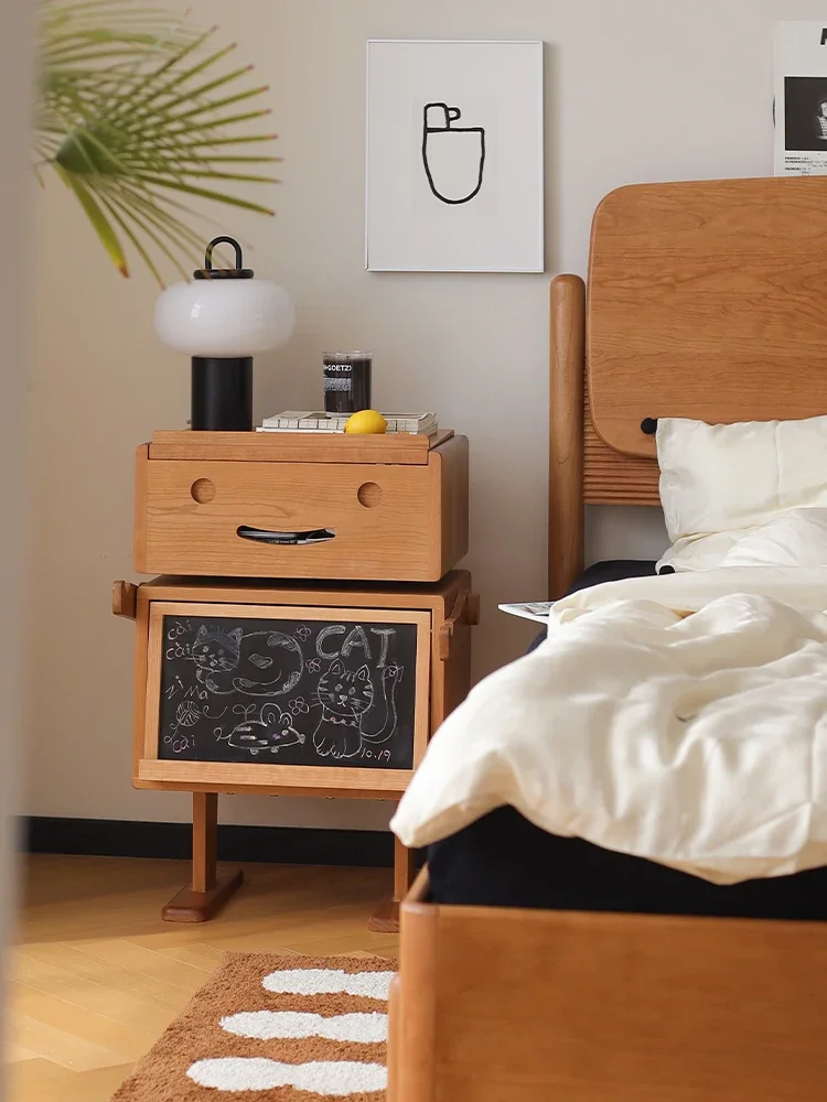 

S Side Cabinet Solid Wood Storage Cabinet Japanese Cherrywood Furniture Bedside Table Side Table Wooden Handicraft