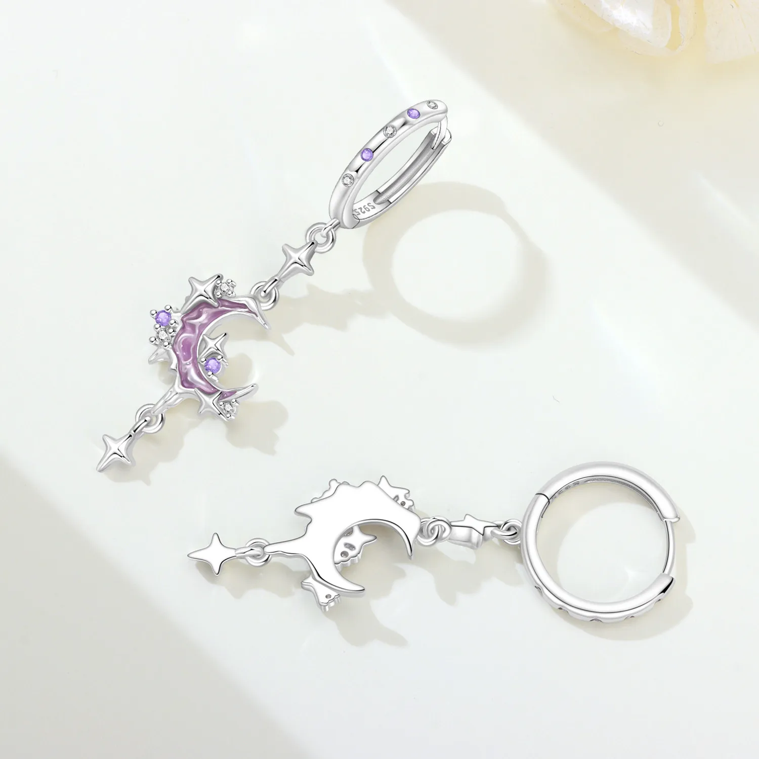 Original 925 Sterling Silber Ohrringe, Vielseitige Exquisite Hellviolette Rosa Blumen-Schmetterlings-Ohrringe, Schmuck für Frauen zum Geburtstag – Detail 11