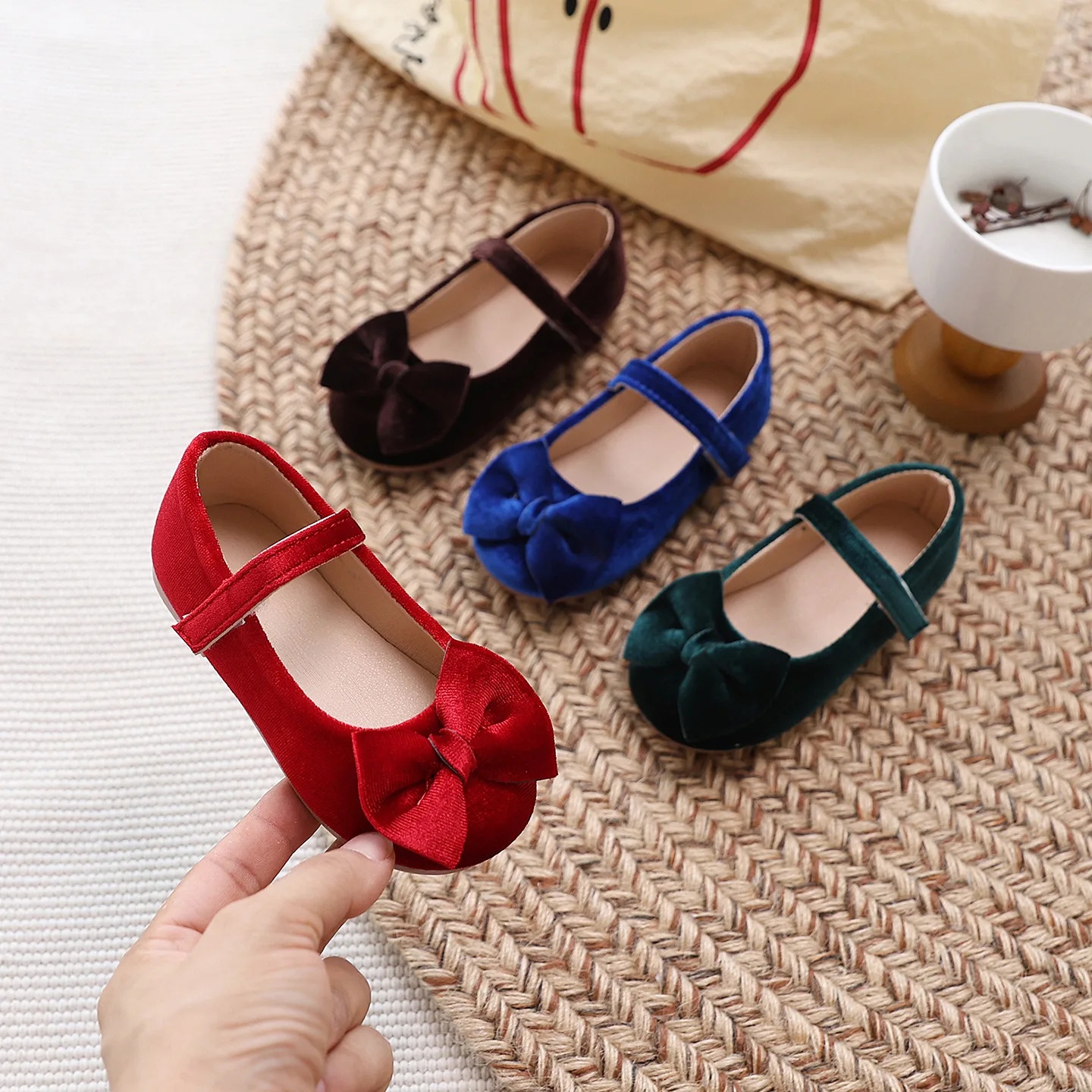 Baby girls shoes colourful Red Velvet girls' princess shoes Children's bowknot flat shoes for 1-6year olds kids shoes blue green
