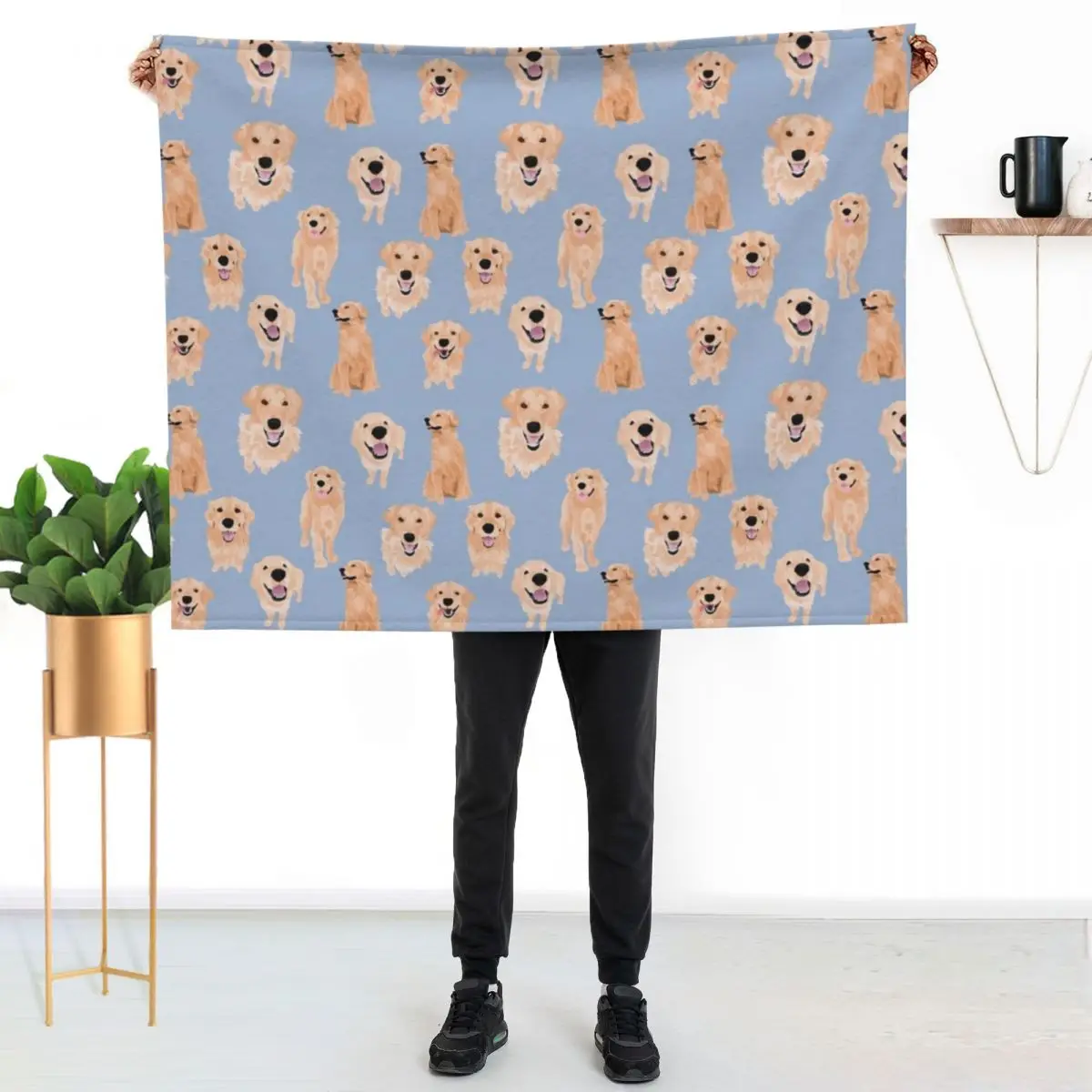 Golden Retrievers on Blue Throw Blanket bed plaid Thin Retros for babies Soft Plush Plaid Flannels Blankets