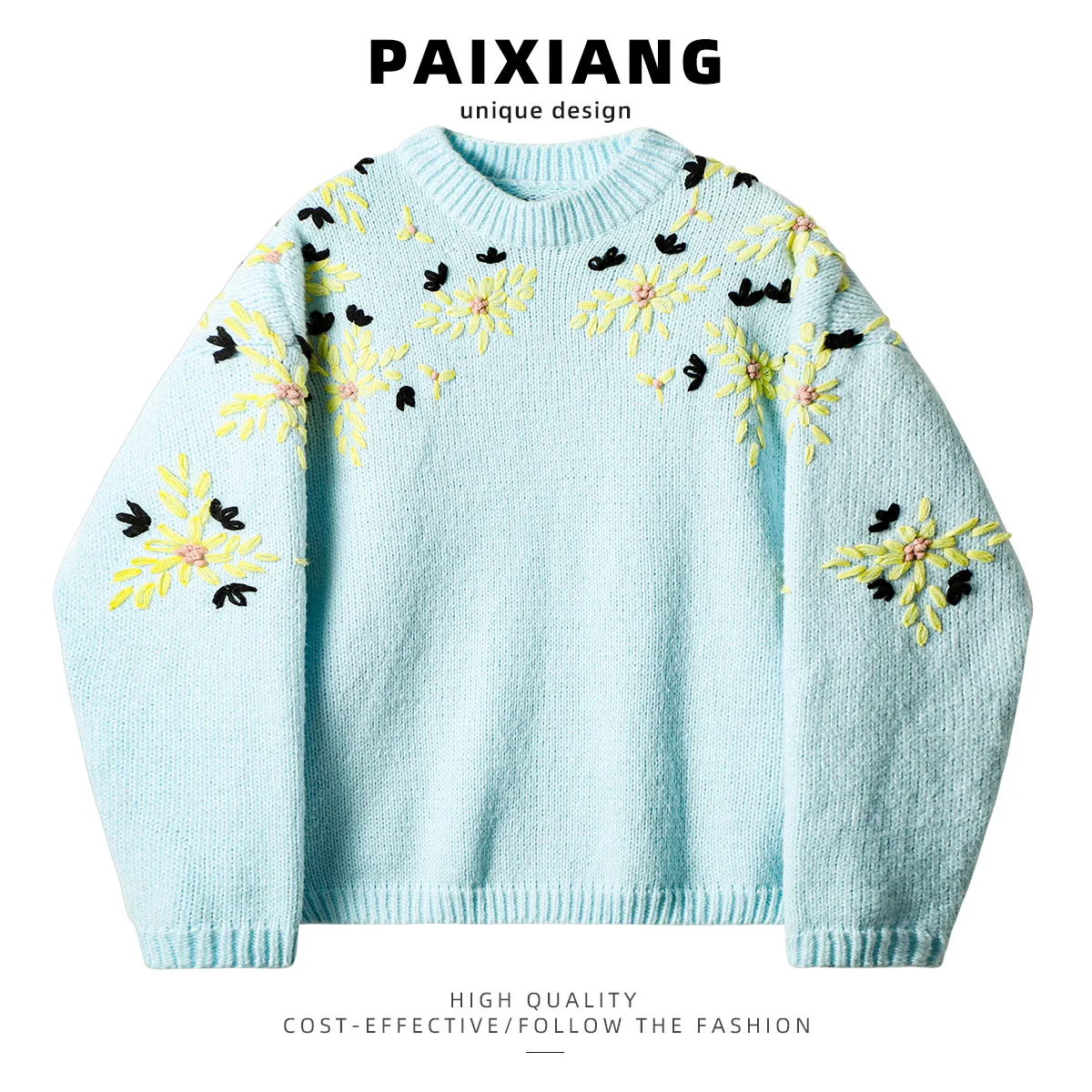 

Женский свитер PAIXIANG с художественной цветочной вышивкой в стиле ретро, новинка 2024 года, весна-осень, вязаный, милый дизайн