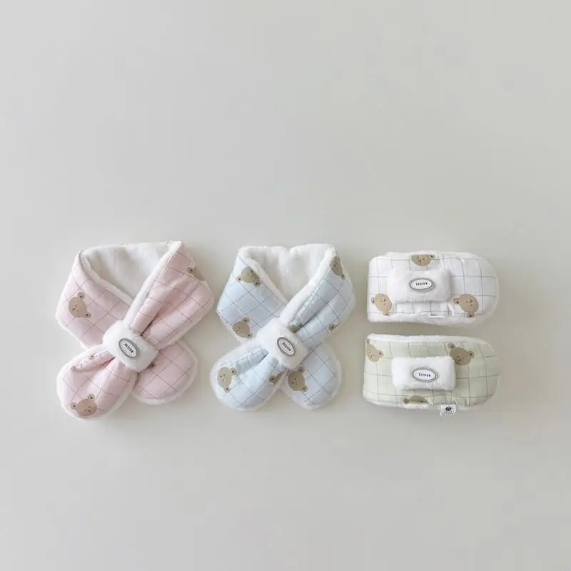 54DF Children's Long Muffler Winter Warm Scarf Cartoon Bear Printed Neck Scarf Soft Neckerchief for Outdoor Activities