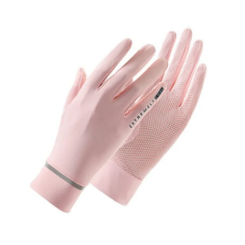 1 Pair Female Two Fingerless Ice Silk Sunscreen Anti-UV Gloves Driving Cycling Sun Protection Anti-slip Thin Breathable Mittens