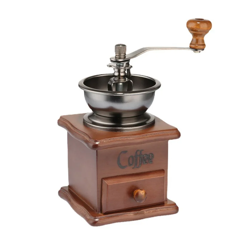 Coffee bean grinder vintage grinder classic hand crank solid wood grinder coffee machine mini home small manual coffee grinder