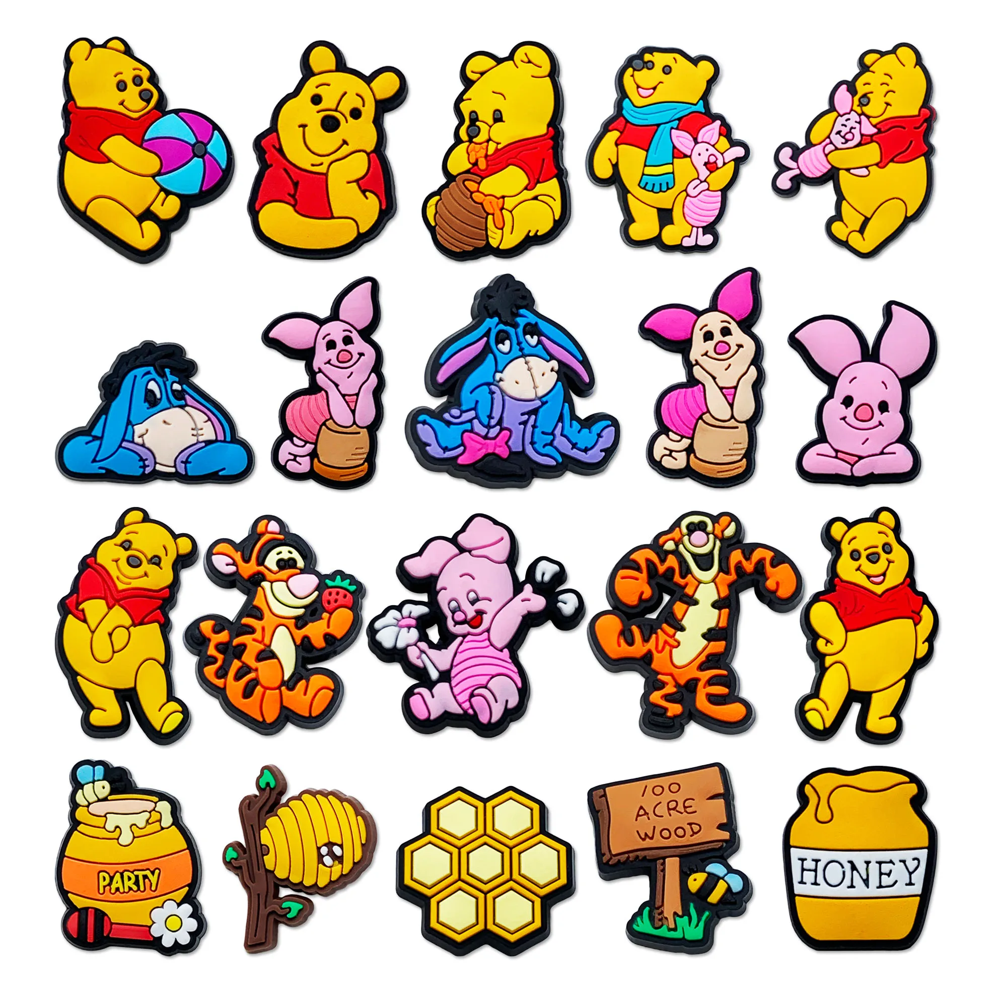 Winnie the Pooh Cartoon Cute  PVC Shoes Charm Accessories Clogs decorated wristband Children\'s Party Christmas