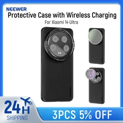 Neewer 14 Ultra Protective Case with Wireless Charging 17mm Lens Mounts & 67mm Filter Adapter, TPU + PC For Xiaomi 14 Ultra