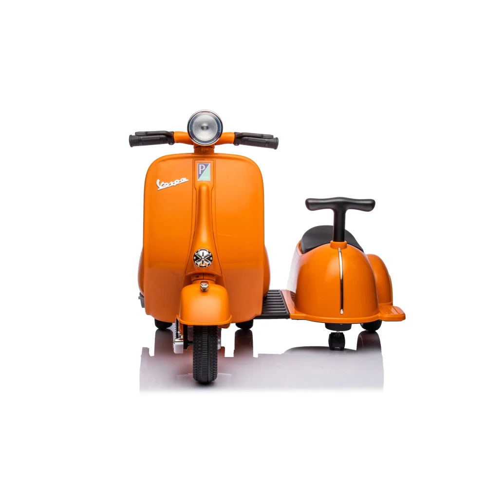 Ride-On Motorcycle with Side Car - 6V Electric Car for Boys and Girls - Two-Seat Ride-On Toy with Music and Storage Bin (Orange)