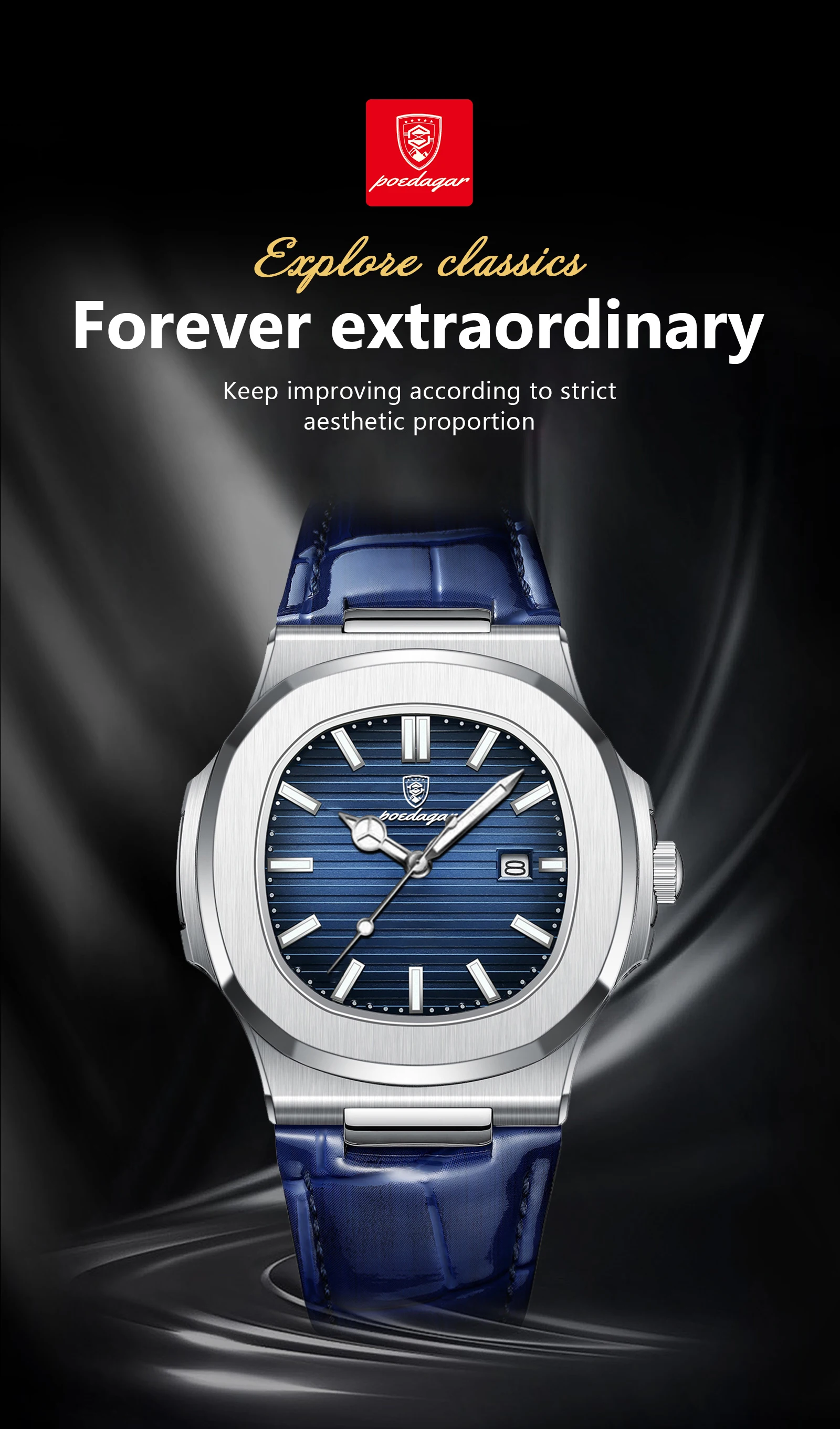 POEDAGAR Top Platz Mann Uhr Datum Wasserdicht Leucht Luxus Männer Armbanduhr Hohe Qualität Leder herren Quarz Uhren + Box reloj – Detail 3