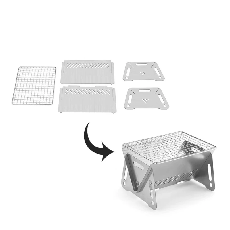 YD61 Folding Campfire-Grill Stainless Steel Grate Barbeque Grill Camping Grill Stove