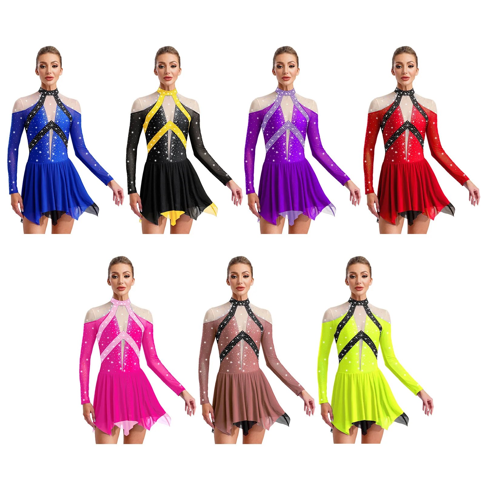 Robe de Performance de Patinage sur Glace pour Femme et Fille, Vêtement de brevLyrique, de Ballet, d'Entraînement à Bascule