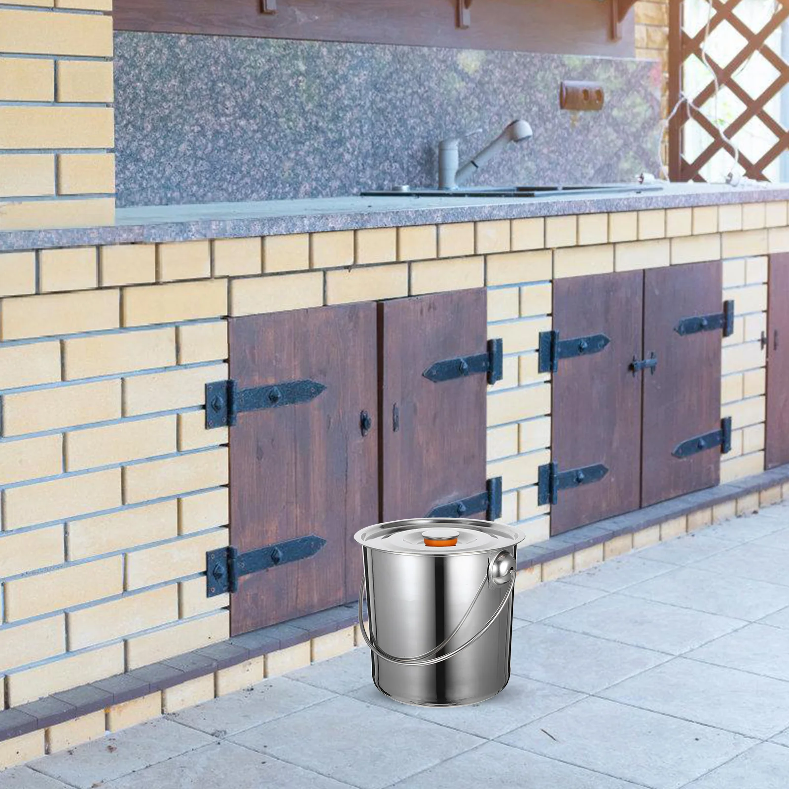 

Stainless Steel Firewood Bucket With Handle Lid, Portable Wood Storage Container For Camping Hiking Outdoor Barbecue, Camping