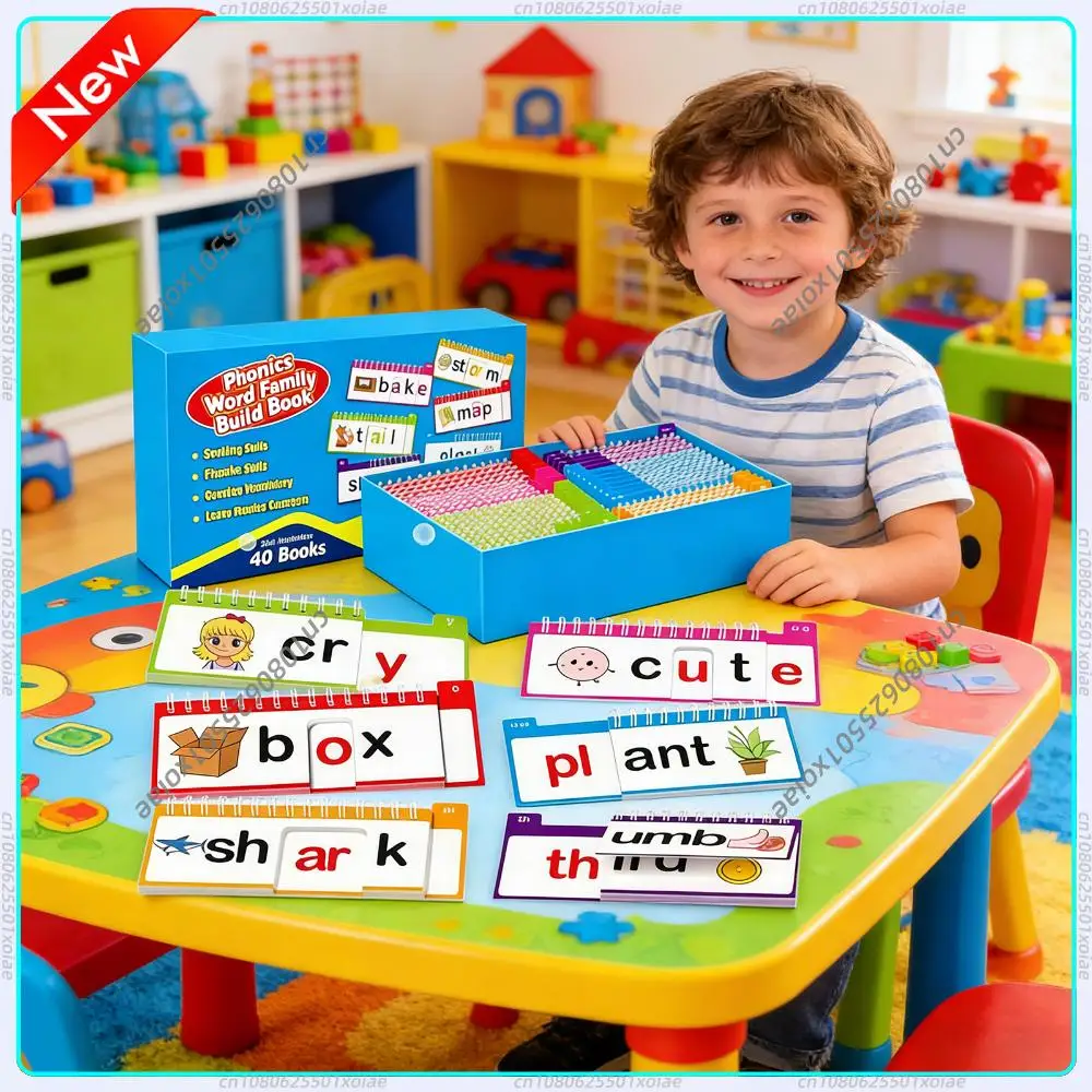 

Interactive English Phonics Word Families Flip Books 40 Flash Cards Set for Kids Vocabulary Learning Preschool Education