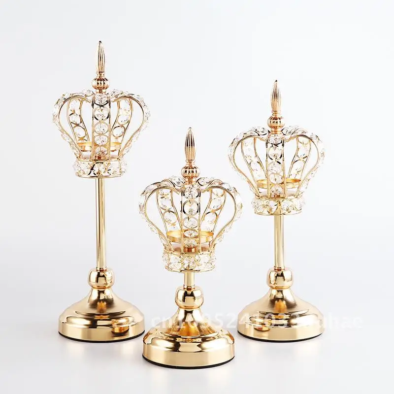 

European-style Crown Crystal Candlestick Wedding Props Home Furnishing Metal Ornaments Romantic Atmosphere Layout Props