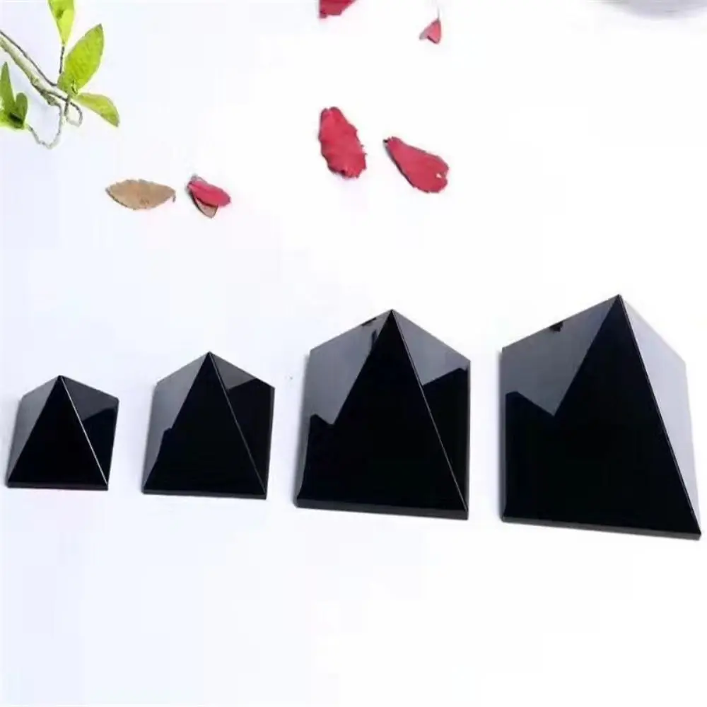 Pirámide de moda, adornos de pirámide de obsidiana, pulido de cristal negro, piedra de cristal negro Natural, artesanía, escritorio de piedra de cristal Natural