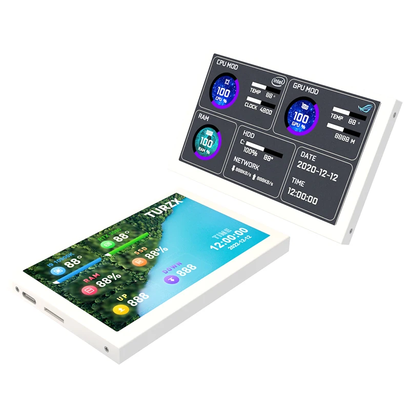 5 Inch IPS Type-C Secondary Screen Mini USB PC Display 800x480 CPU GPU RAM HDD Monitor Music Spectrum Analysis Display No AIDA64