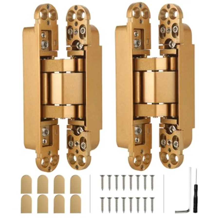 

2 PCS 6 Inch Hidden Door Hinge Heavy Duty Invisible Hinges Gold Concealed Door Hinge 180 Degree 3-Way Adjustable Butt Hinge, 88