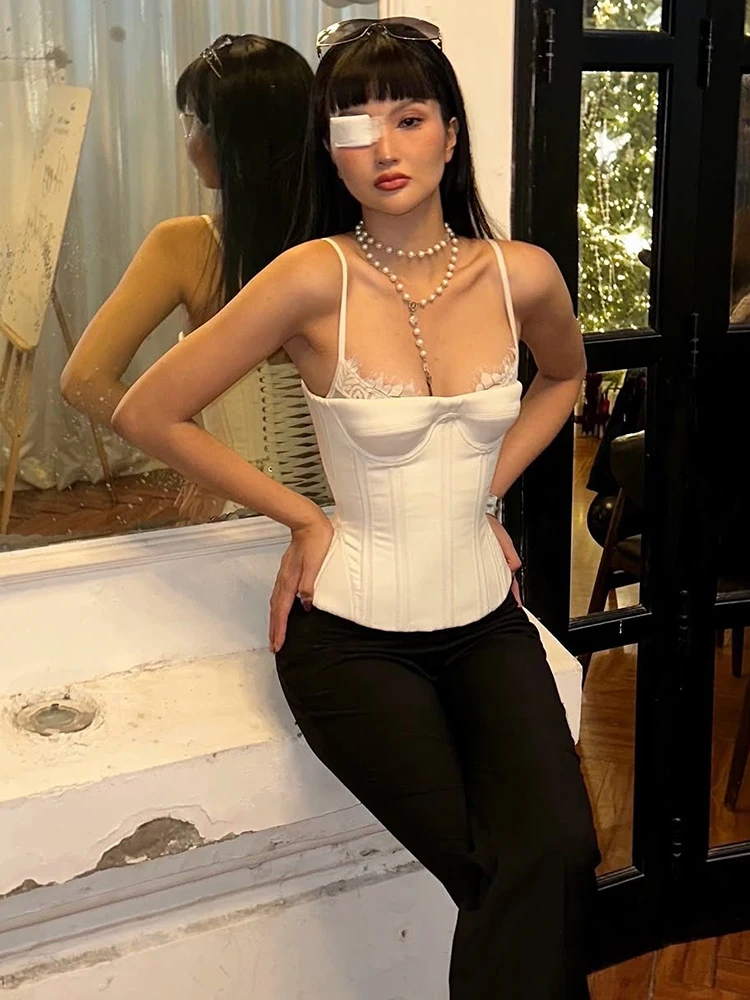 Nibber Summer Lace Patchwork Camisole Women Trend Low-Neck Sleeveless Simple Fashion Classic Sexy Midnight Street Party Vest