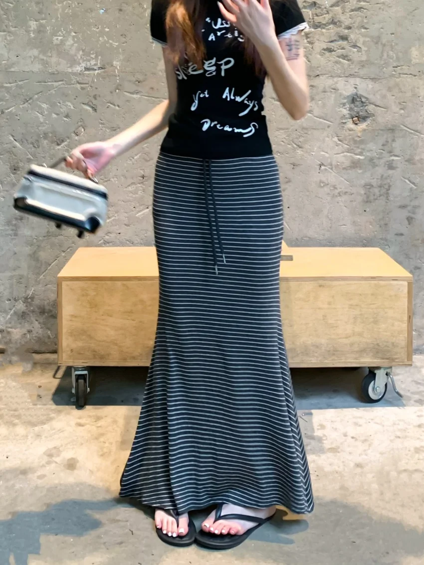 Alien Kitty Nuova Sirena Lavare Gonne A Vita Alta Donna Estate 2025 Office Lady Allentato Vintage Streetwear Casual Quotidiano Aderente