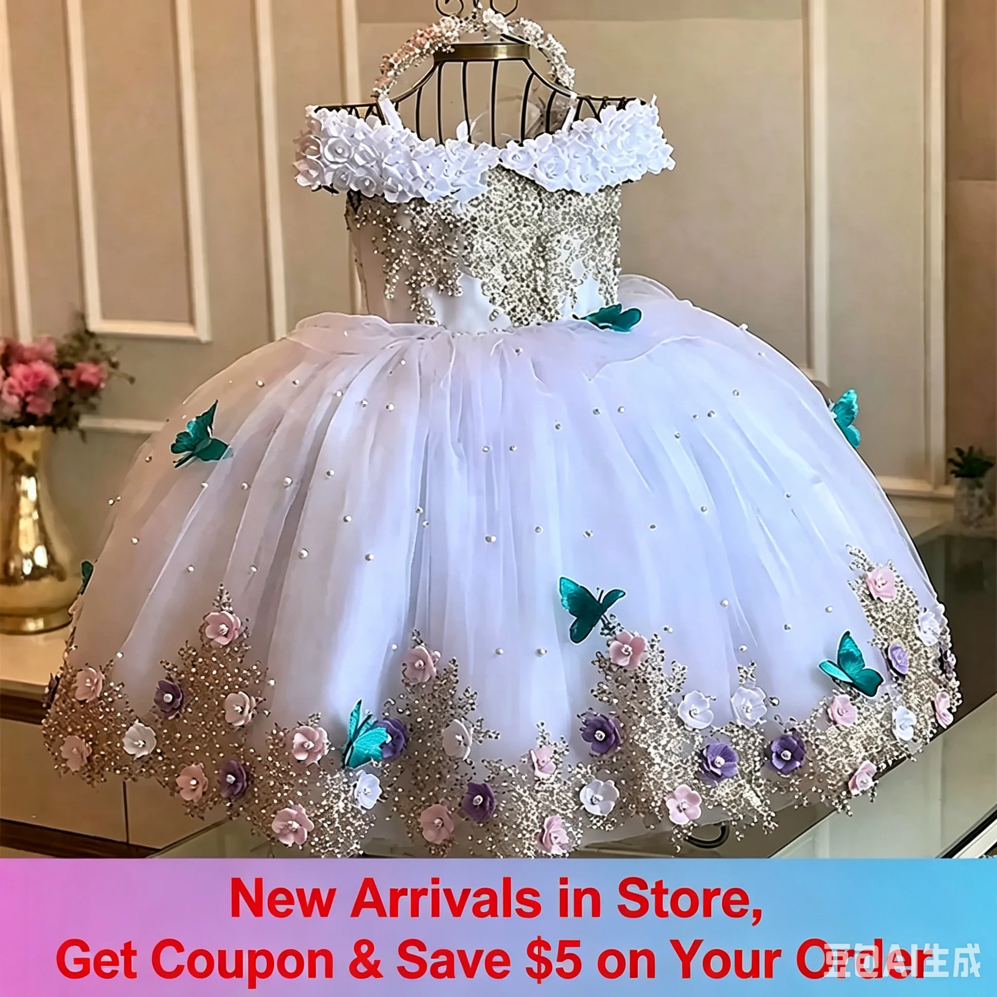 Luxus Prinzessin Applikation Blumenmädchenkleider für Hochzeit Tüll Perlen Ball Kinder Festzug Kleid Geburtstagsfeier Erstkommunion tragen