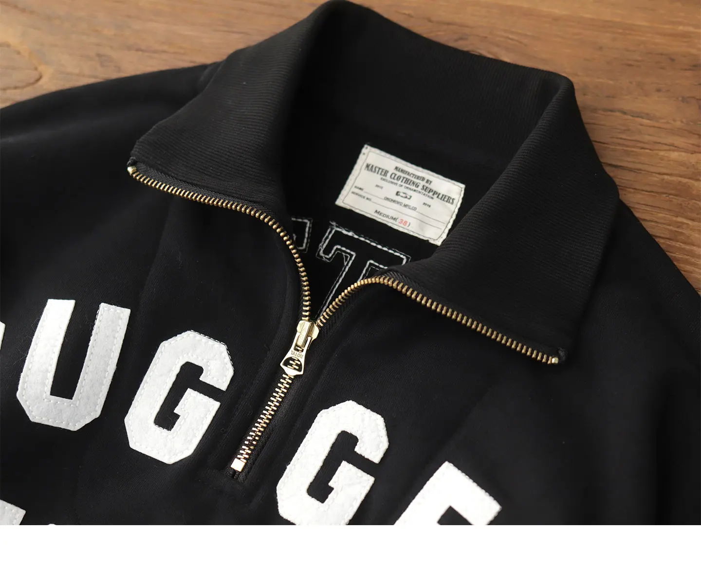 Autumn American Retro Heavyweight Half Open Collar Letter Printed Sweatshirts Men's Simple 100% Cotton Washed Loose Casual Coat