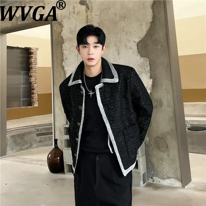 

WVGA 2026 Spring New Men's Tide Trendy Fashionable Shiny Silver Edge Decorated Jacket Niche Chic Casual Long Sleeve Coats W19532