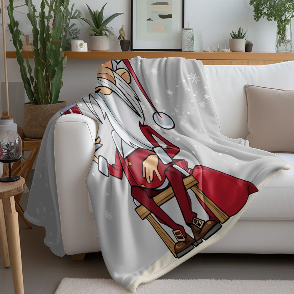 TU Santa Claus Throw Blanket Cozy Christmas Gift Holiday Home Decor Festive Flannel Bedspread Reindeer Elk Winter Warm Comfy Thr