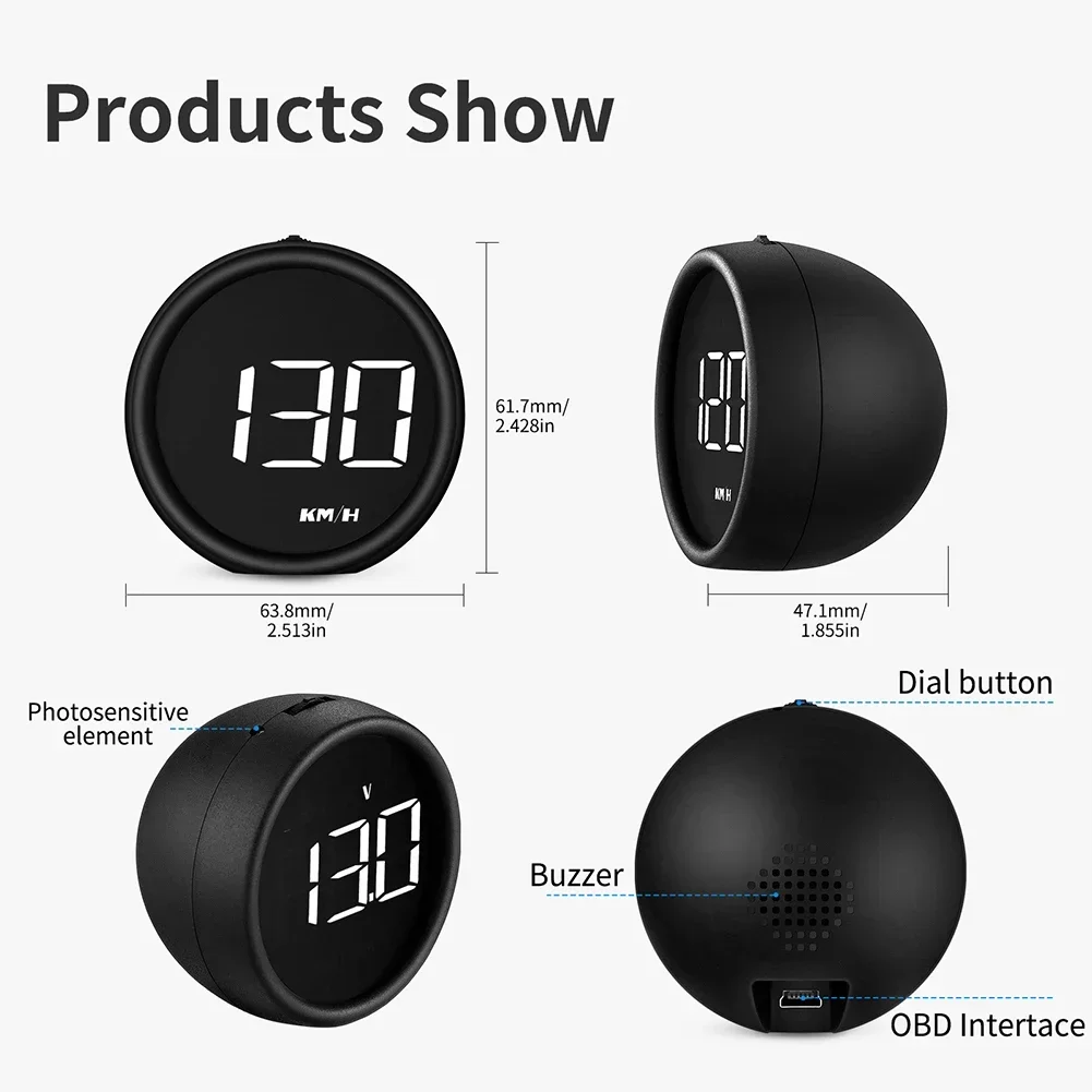 HUD Display for OBD2 Cars with Automatic Brightness Adjustment and Real-Time Monitoring of Key Vehicle Parameters