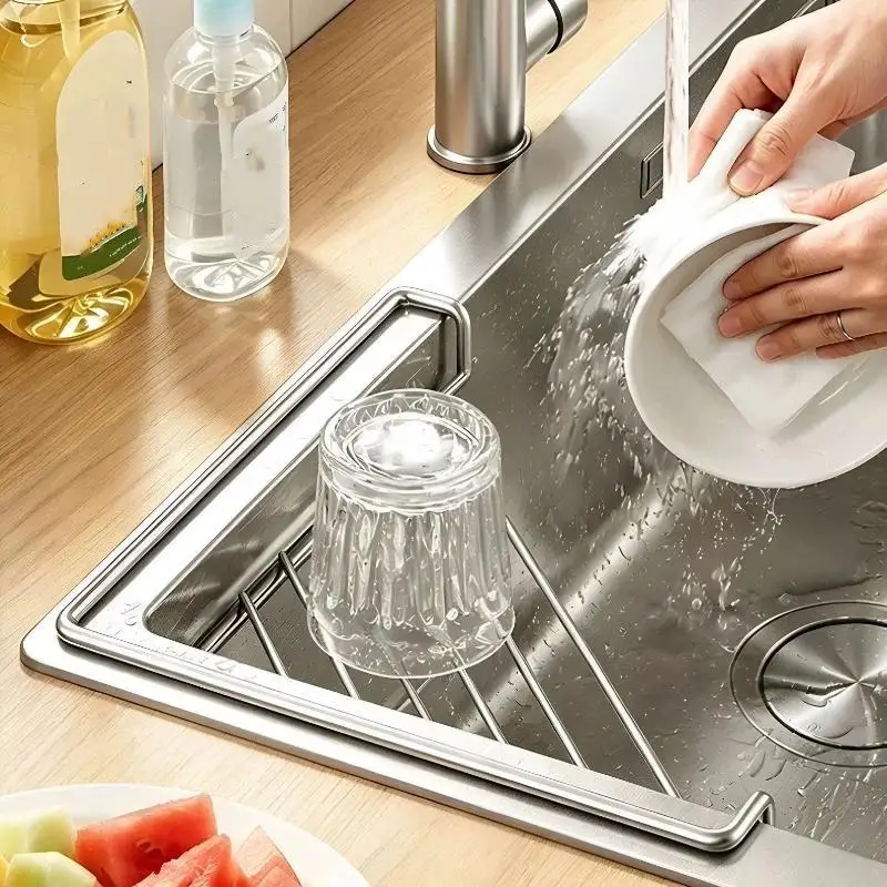 Triangle Stainless Steel Sink Drain Rack Non Slip Rustproof Drainable Kitchen Caddy for Dish Brush Soap Sponge Holder