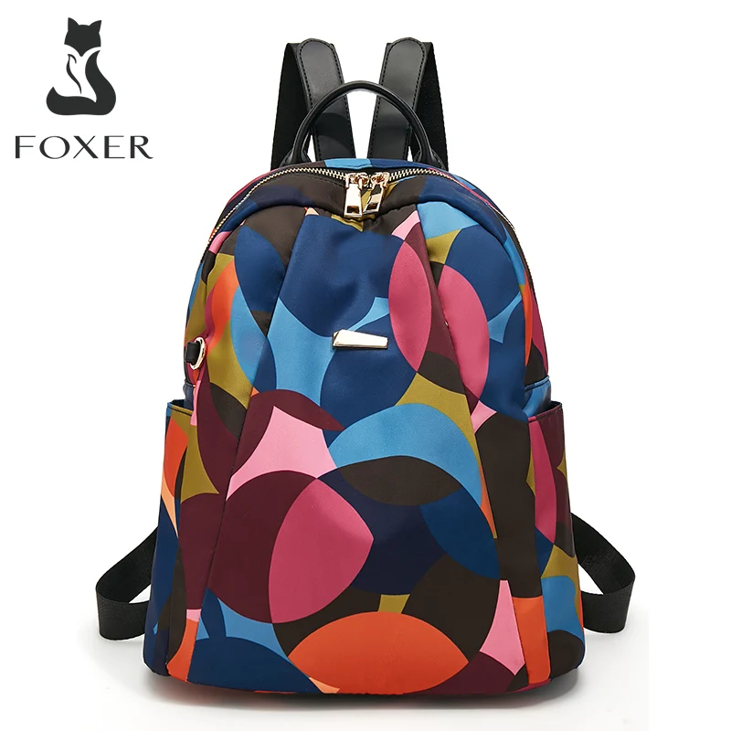 FOXER Women Oxford Waterproof Fashion Backpack Teenage Girl\'s School Bag Anti-Theft Zipper Backpack Female Light Travel Backpack