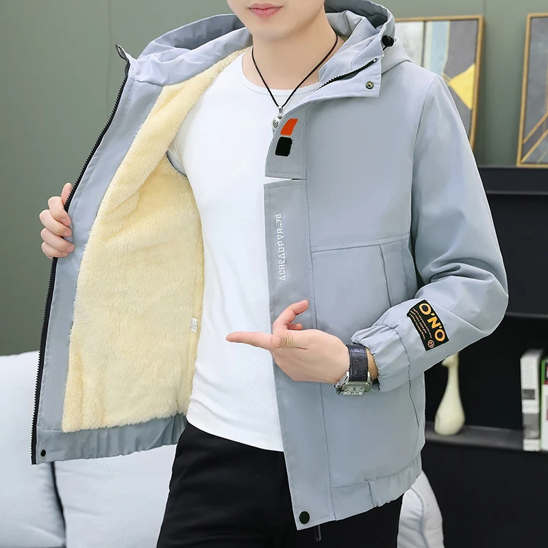 

Men's Fce Lined Jaet Thi Warm Autumn Winter Loose Fit Faionable Youthful Zipper Closure Polyester Long Sve Coat