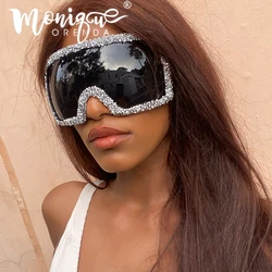 Full Rhinestone Oversized Goggle Sunglasses Women Men Luxury Brand Designer Sport Sun Glasses One Piece Large Shades UV400