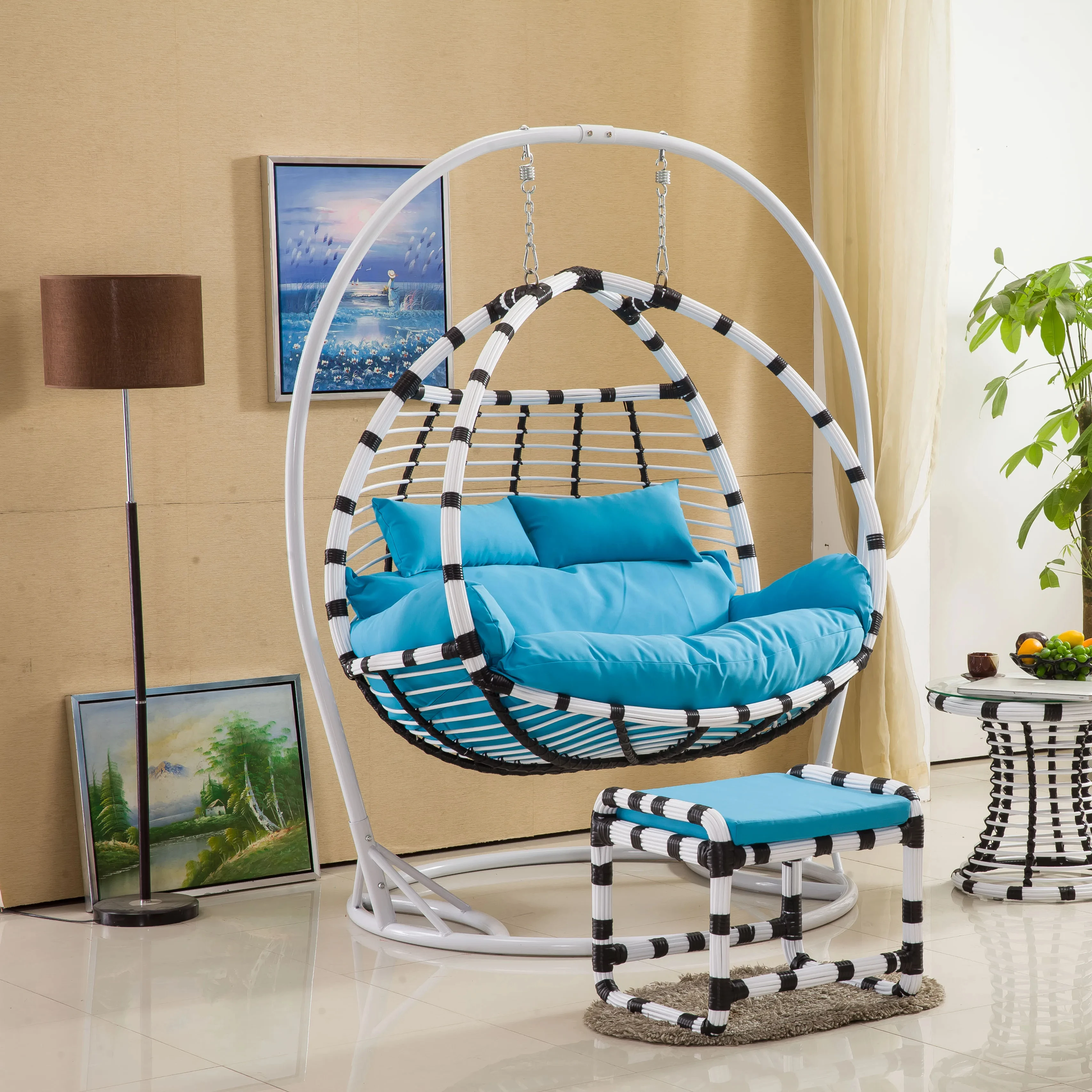 xx-2-Seater Egg Chair Swing Basket Best Wicker Hanging Indoor/Outdoor Patio Swings With Stand Modern Design Metal Materials
