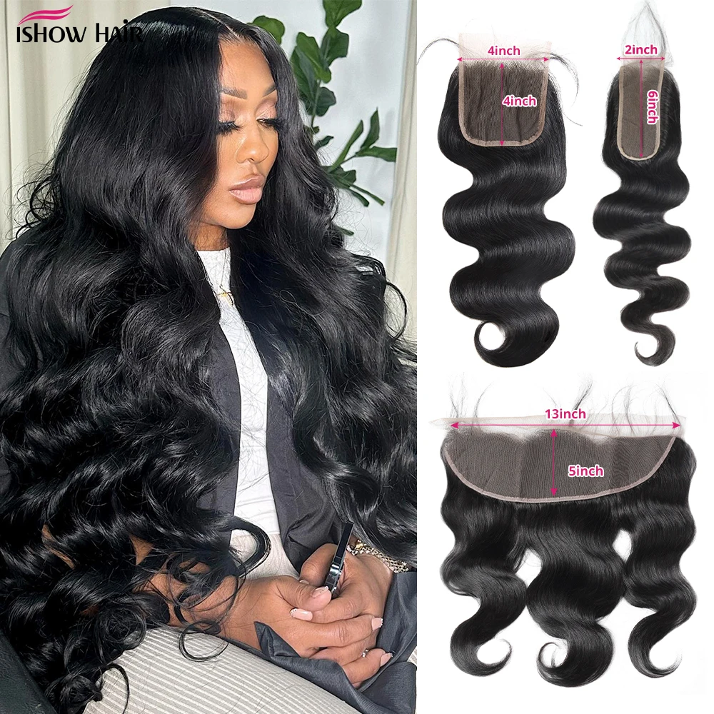 13x4 Lace Frontal Straight Pre-Plucked Ear To Ear Transparent 4X4 2x6 Swiss Full Body Closure Only Natural Black 100% Human Hair