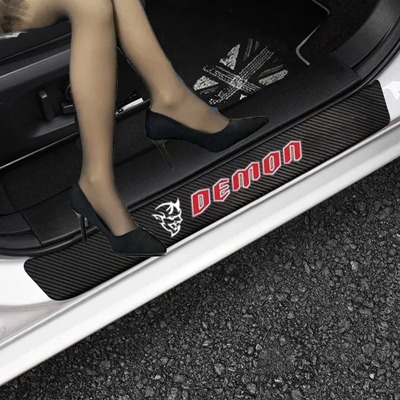 

4pcs for Dodge Challenger SRT Demon Scat Pack Charger Emblem Car Accessories Car Carbon Fiber Sticker Auto Door Sill Protector