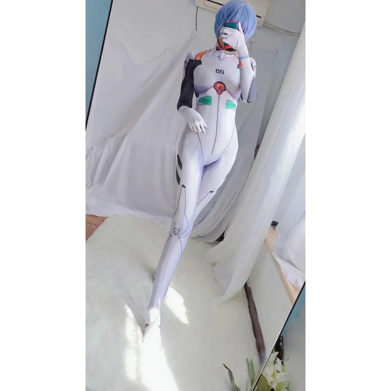 Rei Ayanami Cosplay Costume White Bodysuit Jumpsuit Halloween Party Cosplay Zentai Catsuit