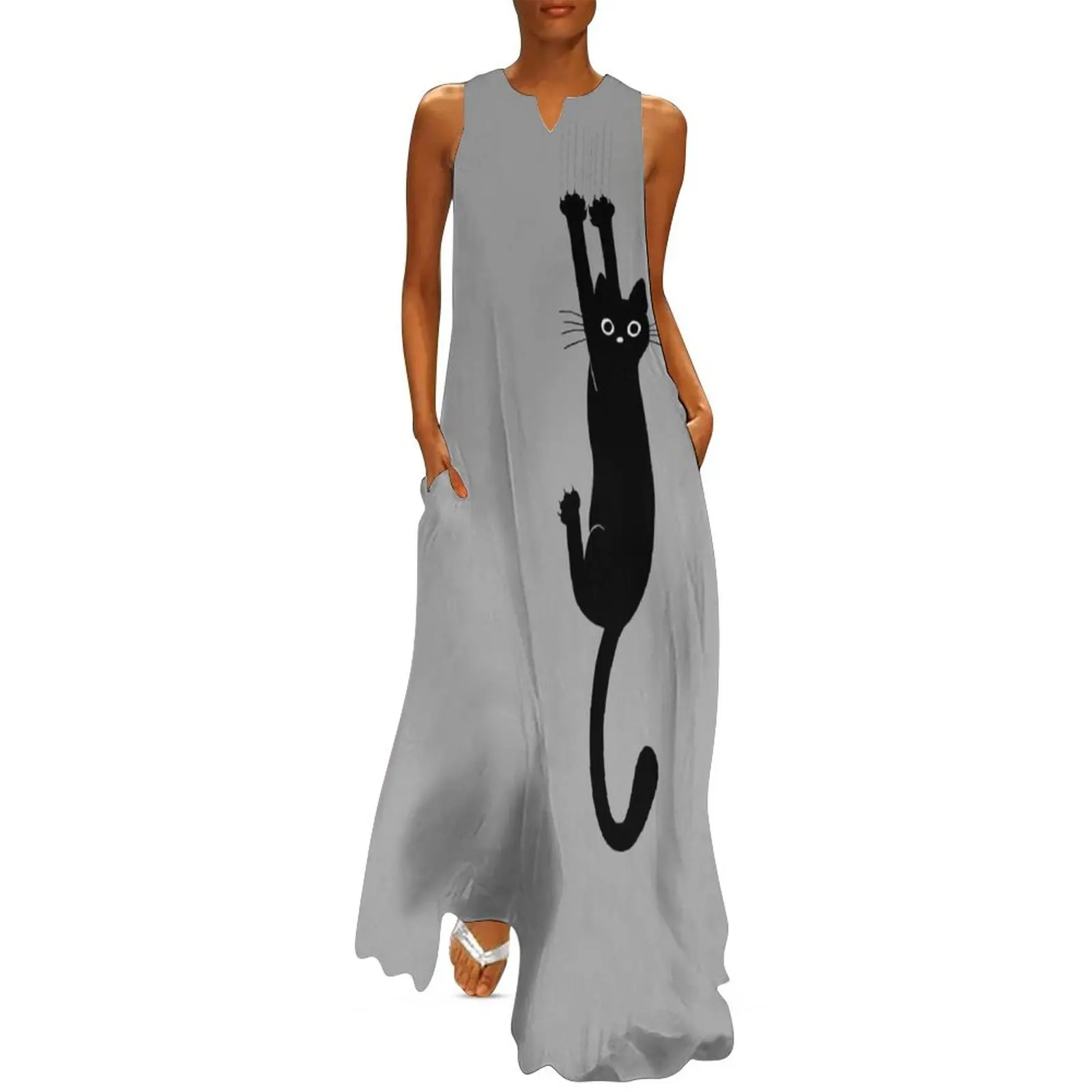 Black Cat Holding On Long Dress Woman's evening dress cocktail dresses dress