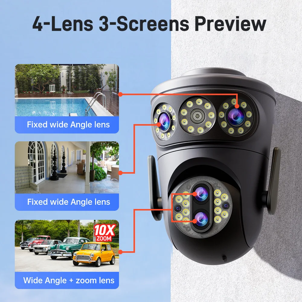 

Rscamtom 12MP Full Color AI Security Wifi Camera Triple Screen Motion Detection Alarm Night Vision Two-Way Audio Cloud for